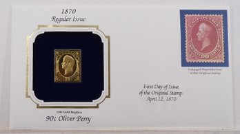 22kt Gold Replica 1870, 90C Oliver Perry Stamp Bearing Reproduction Of Original Stamp