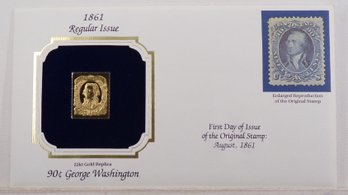 22kt Gold Replica 1861, 90C George Washington Stamp Bearing Reproduction Of Original Stamp