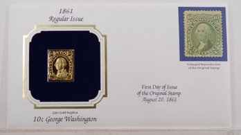 22kt Gold Replica 1861, 10C George Washington Stamp Bearing Reproduction Of Original Stamp