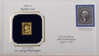 22kt Gold Replica 1851-6, 12C George Washington Stamp Bearing Reproduction Of Original Stamp