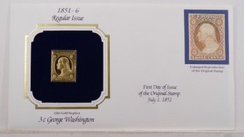 22kt Gold Replica 1851-6, 3C George Washington Stamp Bearing Reproduction Of Original Stamp