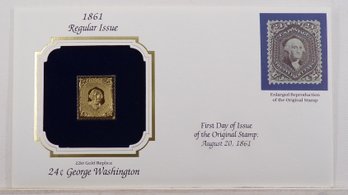 22kt Gold Replica 1861, 24C George Washington Stamp Bearing Reproduction Of Original Stamp