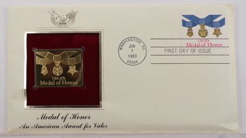 22kt Gold Replica 1983 20C Medal Of Honor Stamp Enclosed In 1st Day Cover & Bearing 1st Day Of Issue Postmark