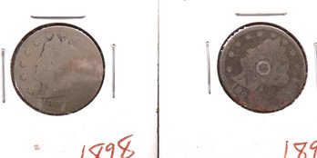 (2) Liberty Head V Nickels 1895, 1898