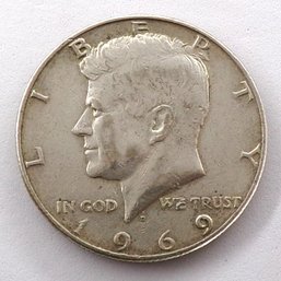 1969-D 40 Silver Kennedy Half Dollar AU