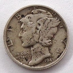 Silver 1941 Mercury Dime Lightly Circulated