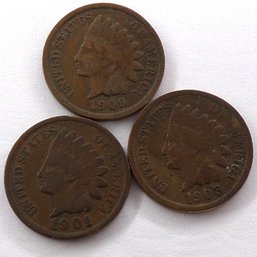 (3) Indian Head Cents 1901, 1903, 1909