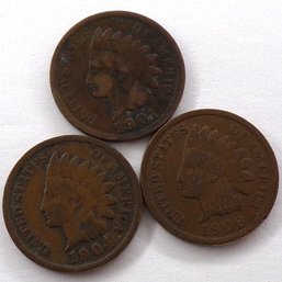 (3) Indian Head Cents 1901, 1904, 1906
