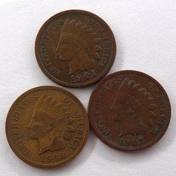 (3) Indian Head Cents 1901, 1907, 1909