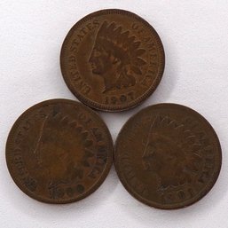 (3) Indian Head Cents 1900, 1901, 1907