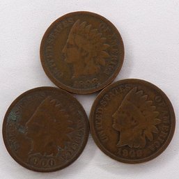 (3) Indian Head Cents 1900, 1908, 1909