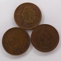 (3) Indian Head Cents 1902, 1903, 1909