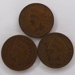(3) Indian Head Cents 1904, 1906, 1907