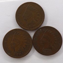 (3) Indian Head Cents 1905, 1906, 1907