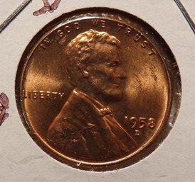 Error 1958-D Lincoln Wheat Cent Brilliant Uncirculated Red DDO