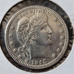 Beautiful 1915-D Barber Silver Quarter Dollar Choice Uncirculated Plus
