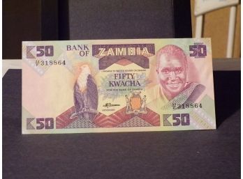 Zambia Fifty (50) Kwacha Banknote Gem Brilliant Uncirculated