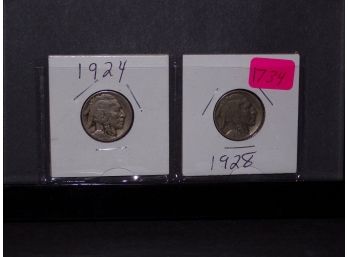 (2) Buffalo Nickels 1924, 1928