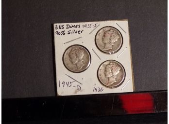 (3) Silver Mercury Dimes 1935-S, 1936, 1945