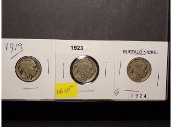 (3) Buffalo Nickels 1919, 1923, 1924
