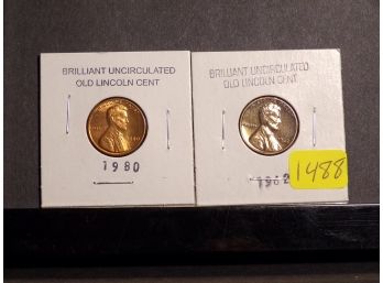 (2) Lincoln Memorial Cents 1962 & 1980 Brilliant Uncirculated