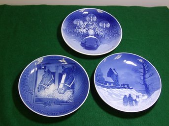3 Bing And Grondhal Blue Christmas Plates