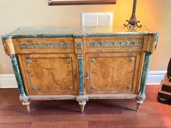 Antique French Louis Style Marble Top Gilded Brass Ormolu Chest Sideboard