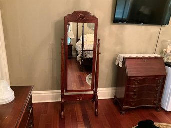 Beautiful Antique Carved Cheval Floor Mirror