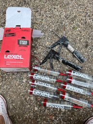 Lot Of 9 Sashco Lexel 10.5-oz Clear Paintable Solvent Caulk Plus 2 Caulk Guns