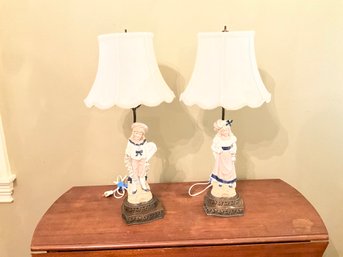 Pair Of Rare Antique Bisque Figurine Table Lamps