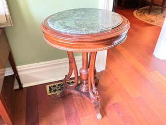 Green Marble Top Butler Foyer Table With Brass Embellishments