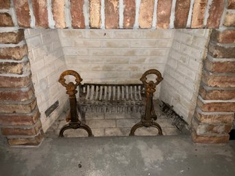 Vintage Cast Iron Andirons And  Fireplace Grate