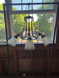 Vintage Art Deco Chandelier Hanging Bronze Lamp 1930s Plug