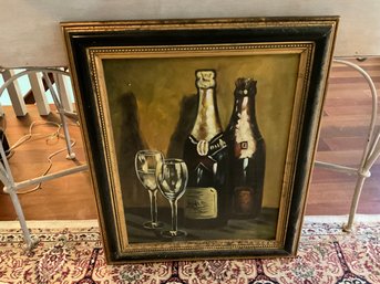 Wine Still Life Painting Authentic Hand Painted Signed Oil Solid Wood Frame Nob Hill Silk Drawer Collection