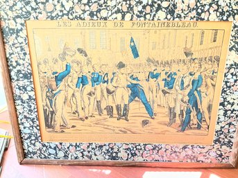 Antique NAPOLEONS ADIEUX TO THE OLD GUARD AT FONTAINEBLEAU, 20 APRIL, 1814 FRENCH COLORED LITHOGRAPH