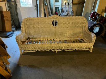 Vintage White 82 Inch Wicker Sofa Couch