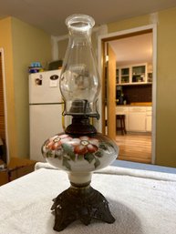 Vintage Oil Lamp Painted Flower Design 18 Inches High