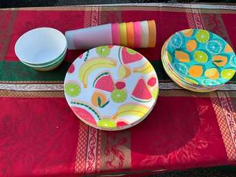 Lot Of Melamine Fruit Pattern ~Dinnerware Dinner Plates Salad Plates And More  Celebrate Summer Together Set