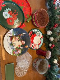 Christmas Serving And Holiday Home Decor Lot Platters  Vase Baskets See Photos