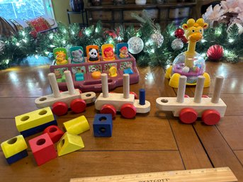 Lot Of Toddler Toys Girls And Boys Wooden Stackable Train Playskool Pop Up Pals And Playskool Poppin' Giraffe