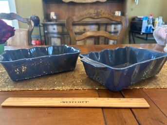 Set Of 2 Rectangle Blue Bico Ceramic Bakeware Baking Dishes