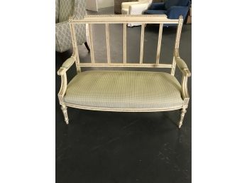 Antique French Louis XVI Style Settee Very Pretty Green And Cream Wood Vintage Entryway Bench