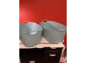 Set Of Two Ikea Torkis Laundry Baskets Light Blue As Pictured