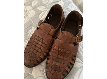 Vintage Stacy Adams Brown Plaited Leather Huarache Sandals Size 10.5