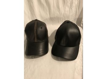 Lot Of 2 Mens Leather Baseball Hats Size XL And Adjustable