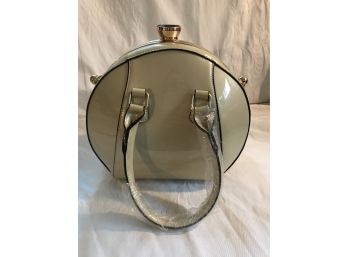 Patent Leather Round Jewel Top Beige Purse Handbag