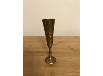 Vintage Handcrafted Brass Ornate Floral Engraved Wine Goblet Bud Vase