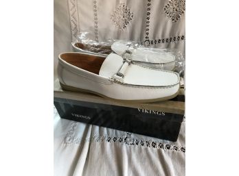 Mens White Leather Viking Dress Shoes Size 9.5