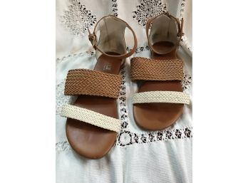 Ana Brown And White Zip Back Sandals With Mick Strap Size 7