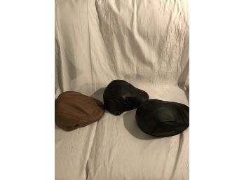 Lot Of 3 Faux Leather Mend Hats Size Large